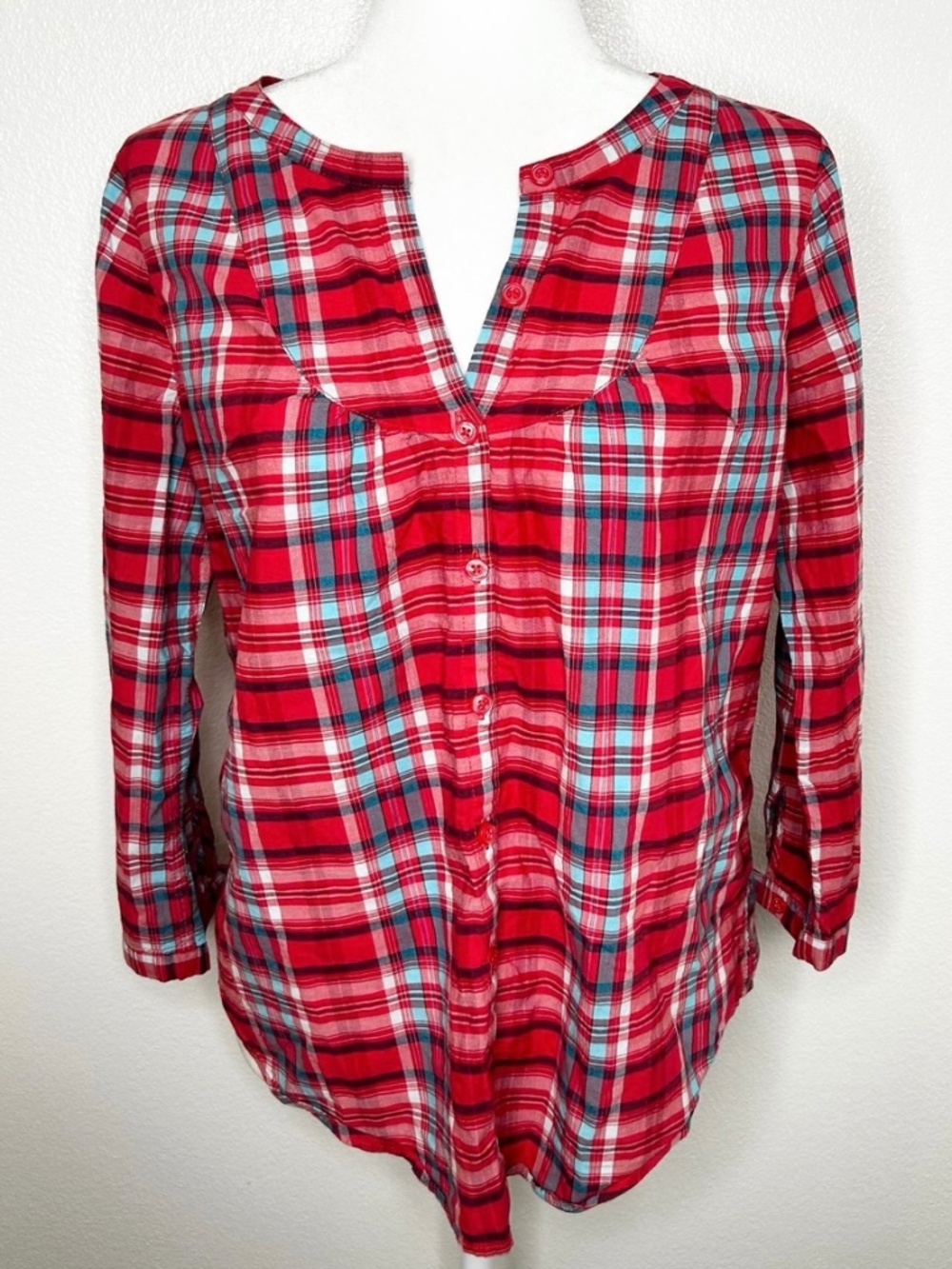 Cooperative Urban Outfitters Womens Red Plaid Long Sleeve Button-Up Top Size M